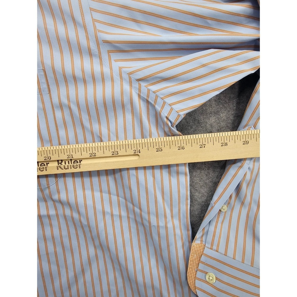 Paul Fredrick Mens Blue Orange Striped Non-Iron Cotton Dress Shirt 17.5-35 - Picture 6 of 9